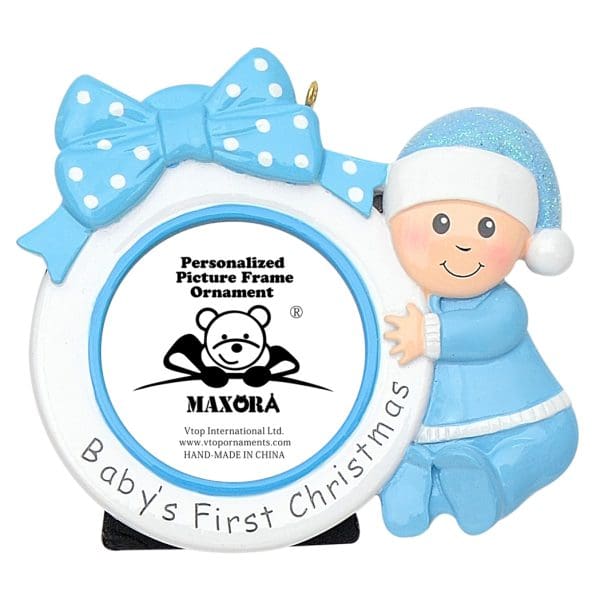 Maxora Baby's First Bow Photo Frame Ornament Boy