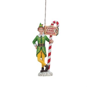 Buddy Elf Holding Candy Cane Forest Signpost Hanging Ornament