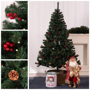 Pre Lit & Berry Christmas Tree 180Cm W/200 Warm White Led Lights 600Tips W/Metal Base 50Cm