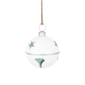 20Cm White Sleigh Bell W/Silver Cap & Rim