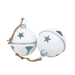 12Cm White Sleigh Bell W/Silver Cap & Rim