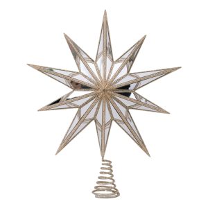 37X9X43Cm Champagne Glitter & Mirror 10 Points Star Tree Topper