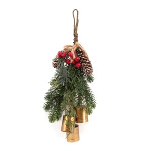 35X15X7.6Cm Hanging Bells W/Pine Leaves & Berries