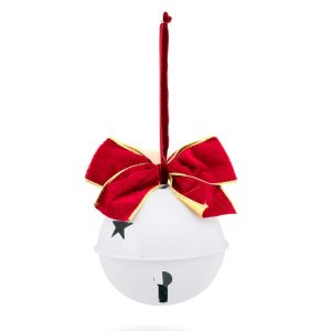 14Cm White Metal Bell W/Grey Velour Bow