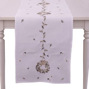 40X173Cm Embroided Christmas Wreath Tablerunner
