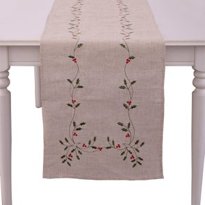 40X173Cm Embroided Holly Berry Tablerunner