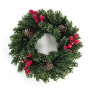 30Cm Green Pine Wreath W/Berries