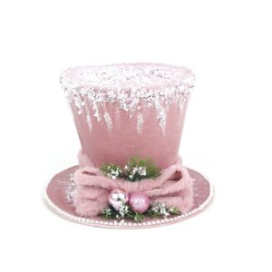 25X26X18Cm Pink Snowman Hat W/Silver Glitter Detail