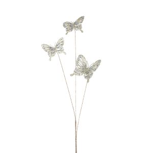 80Cm 3 Silver Butterflies Stem