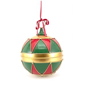 20Cm Red, Green, Gold Antique Finish Metal Bauble Bell