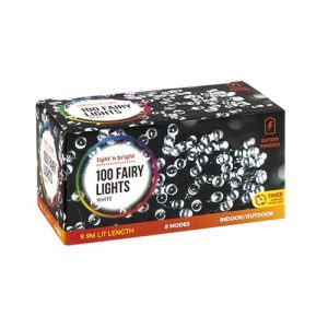 Lights Fairy White 8F Battery Operated Pk100
