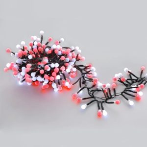 300 LED Connectable Cluster String Light with Cherry Balls - Red & White