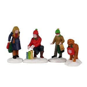 Festive Holiday Shoppers, Set Of 4