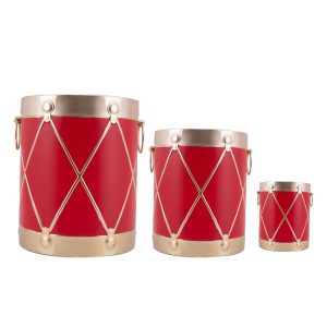 Set Of 3  Metal Christmas Drums Red&Gold Set Of 2 4.7X21X26.5cm M28.5X25X31cm L33X29X35.6cm
