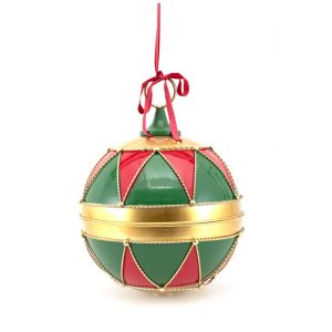 40cm Red, Green, Gold Antique Finish Metal Bauble Bell