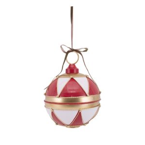 30cm Red, White, Gold Antique Finish Metal Bauble Bell