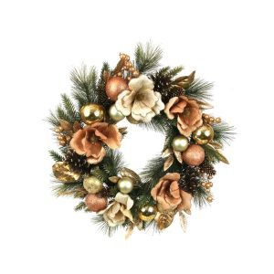 60cm Gold Magnolia Decorated Wreath