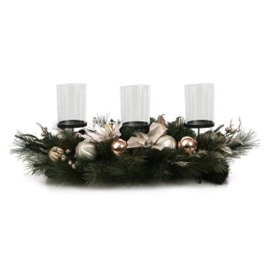 3 Candle Holder W/Champagne Poinsettia Decorated L90Xw38Xh20cm