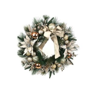 60cm Champagne Poinsettia Decorated Wreath