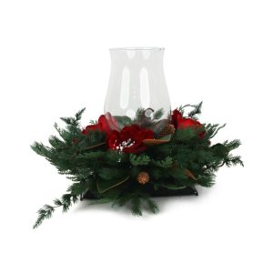 70X46cm Red Magnolia Single Glass Candle Holder W/Wreath