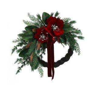 60cm Red Magnolia W/Real Touch Fern & Faux Willow