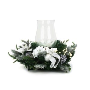 70X46cm Candle Holder White Poinsettia Wreath