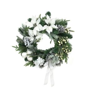 60cm White Poinsettia Decorated Wreath