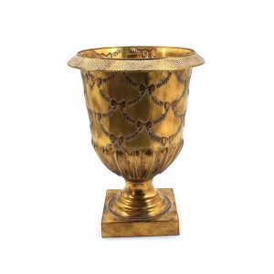 42.5X57cm Antique Gold Metal Footed Planter W/Tree Stand