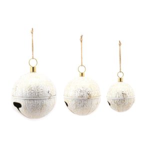 Set Of 3  Whitewash W/Brushed Champagne Metal Bells S:30X41cm M:39.5X53cm L: 48X66.5cm