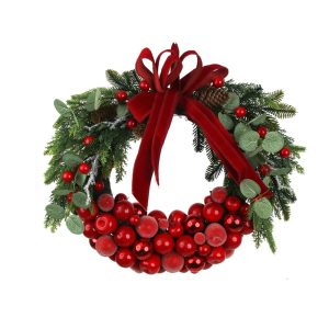 40cm Berry Wreath W/Green Pine &Bows